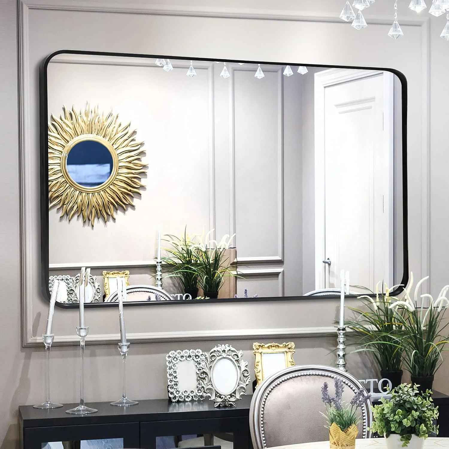 Retangle Wall Mirror 30x48, Black Bathroom Mirror, Wall Mounted Vanity Mirror, Metal Framed Mirror 30 x 48 inch, Large Rectangular Mirror for Bedroom, Living Room, Entryway