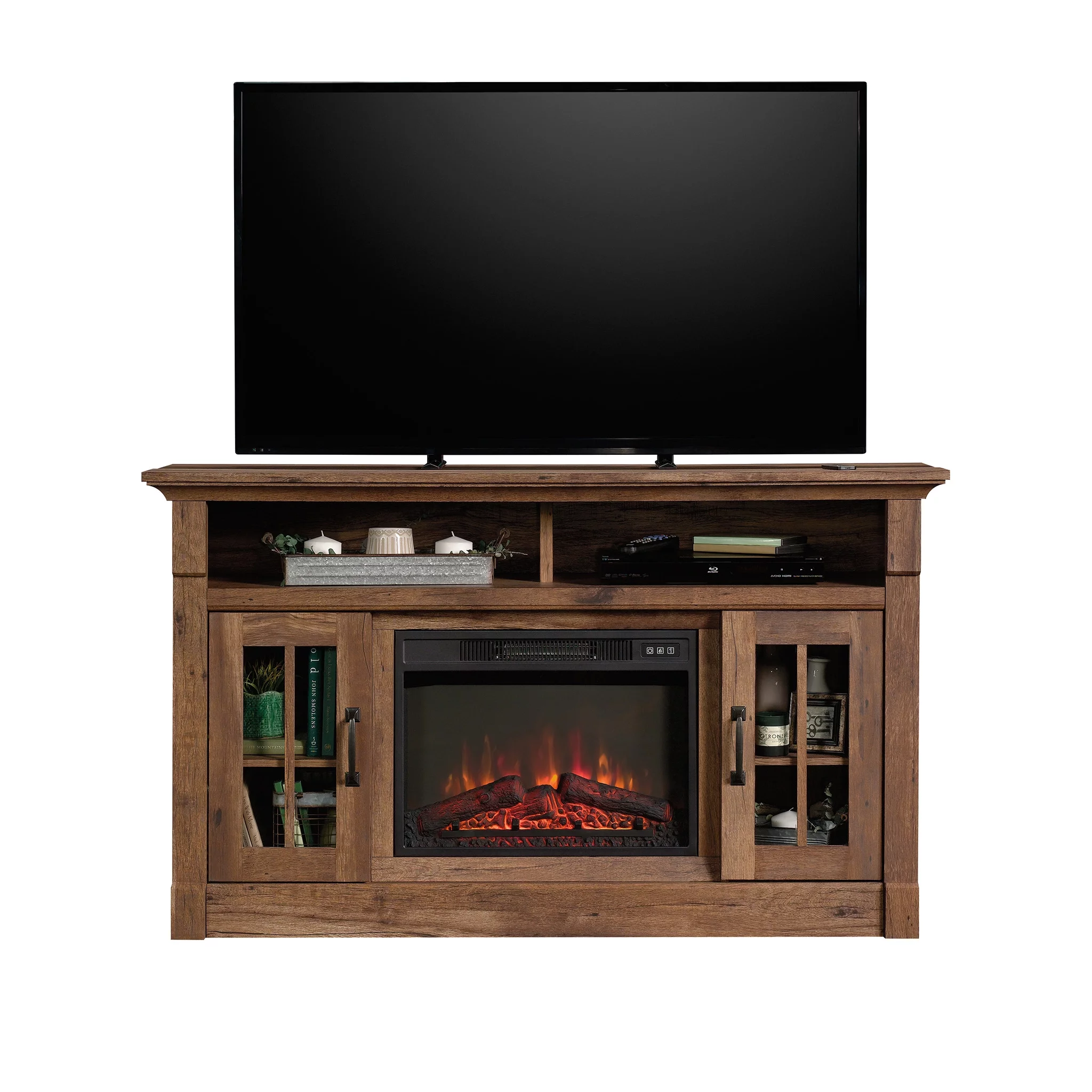 Sauder Rustic Fireplace TV Stand for TVs up to 50