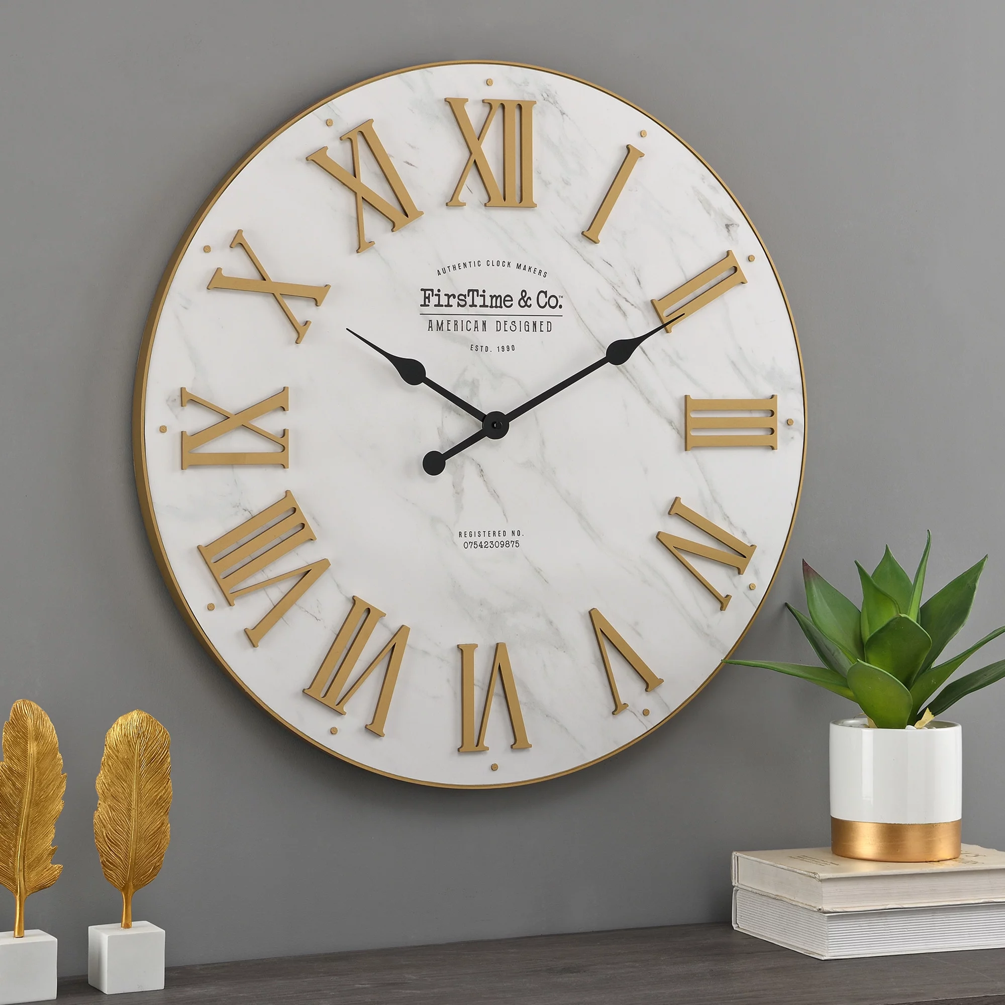 FirsTime & Co. Gold and White Emmett Shiplap Wall Clock, Glam, Analog, 27 x 2 x 27 in