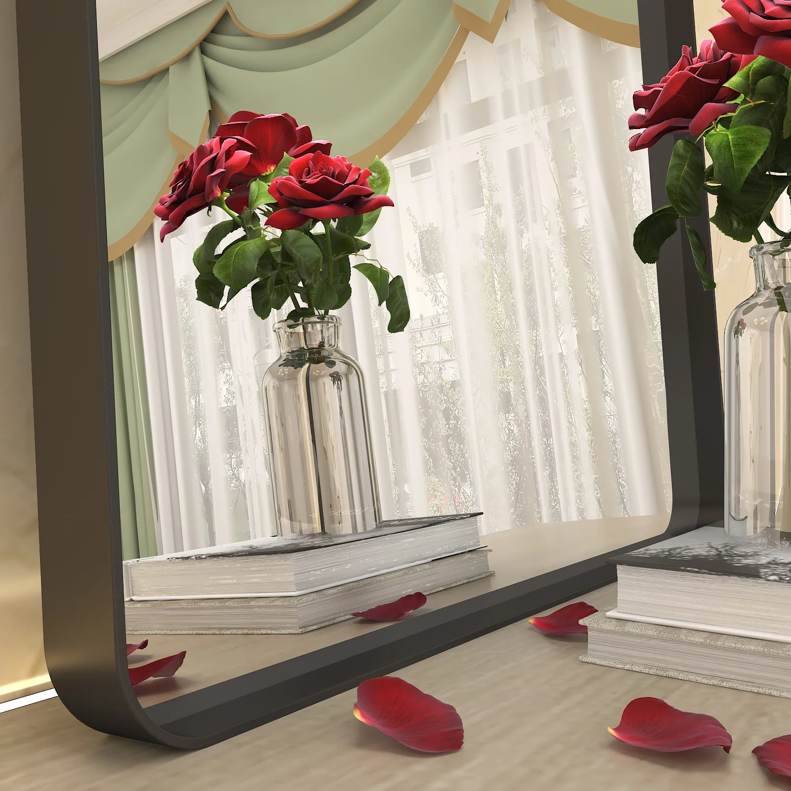 Apmir 36x24 inch Rectangular Wall Mirror Black Mirrors for Bathroom Vanity Mirror Tempered Glass