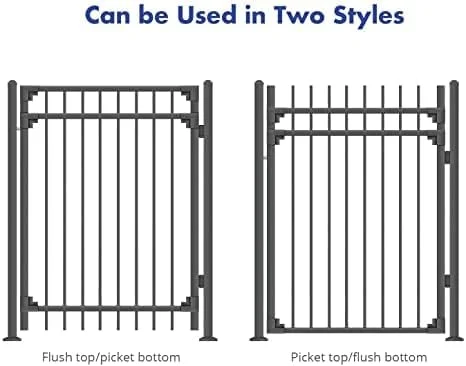 XCEL Fence Cortina Black Steel Anti-Rust Fence Gate - Flat Top - Flat Bottom Pickets - 5'H X 4'W - Easy Installation - for Residential, Outdoor, Yard, Garden, 3-Rail, Two Post Included