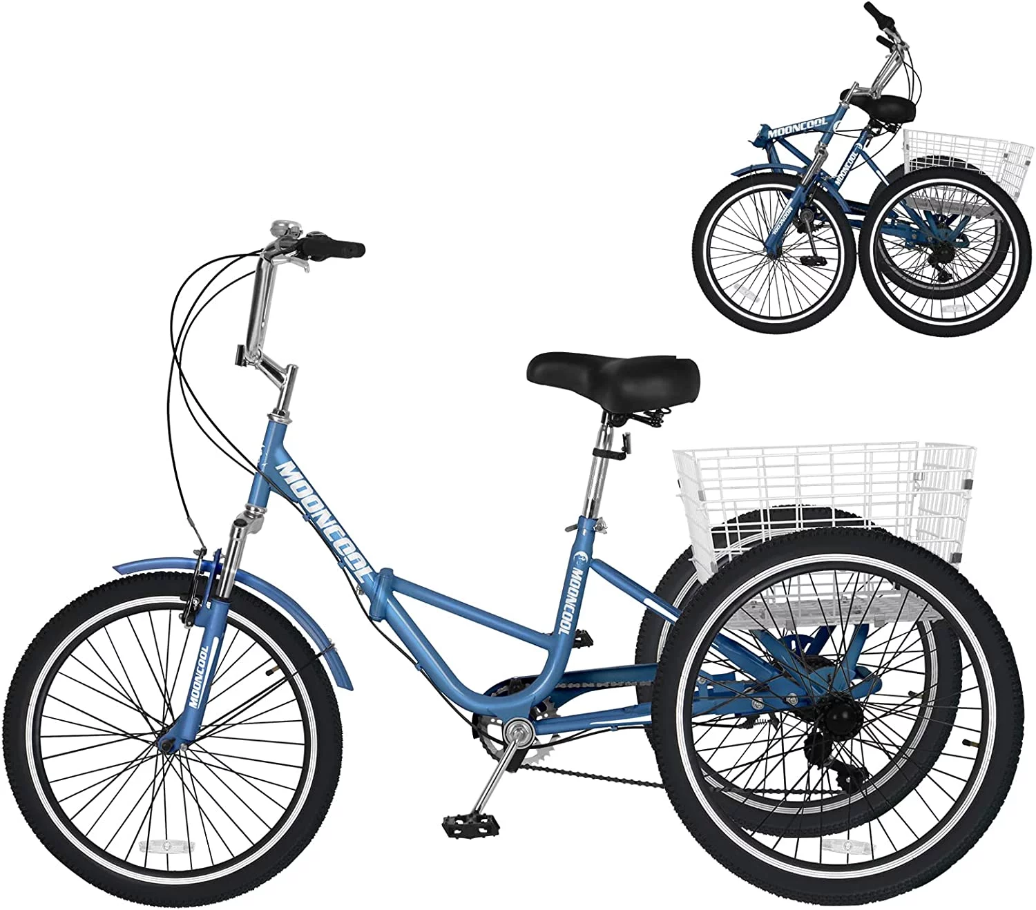 Slsy Adult Folding Tricycle for Adults, 7 Speed 20/24/26 inch 3 Wheels Bikes with Basket, Foldable Tricycle for Adults, Women, Men, Seniors