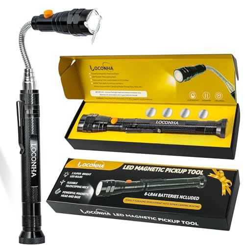 Magnetic Pickup Tool with LED Lights, Telescoping Magnet Flashlight, Cool Gadget Birthday Gifts Christmas Day Gifts for Men, Handyman, Husband, Boyfriend, Him, Father, Dad (1 Pack)