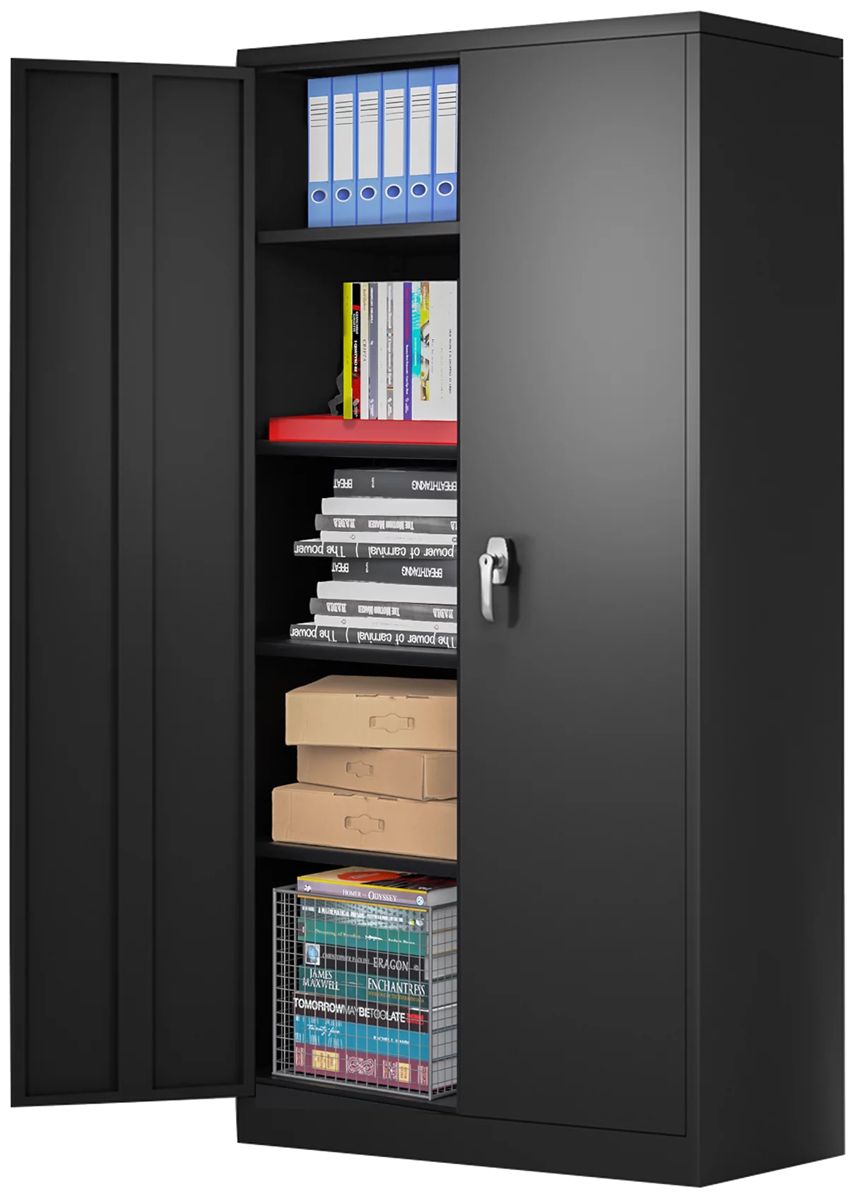 GangMei Industrial Metal Garage Storage Cabinet, Large Space Steel Utility Cabinets with 4 Adjustable Shelves & Locking Doors, Assembly Required（Black, 71 inches Tall ）