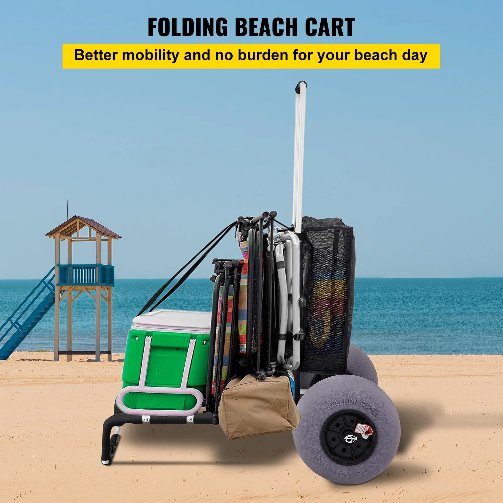 BENTISM Beach Carts for The Sand 165LBS Capacity Adjustable Handle Beach Wagon TPU 23