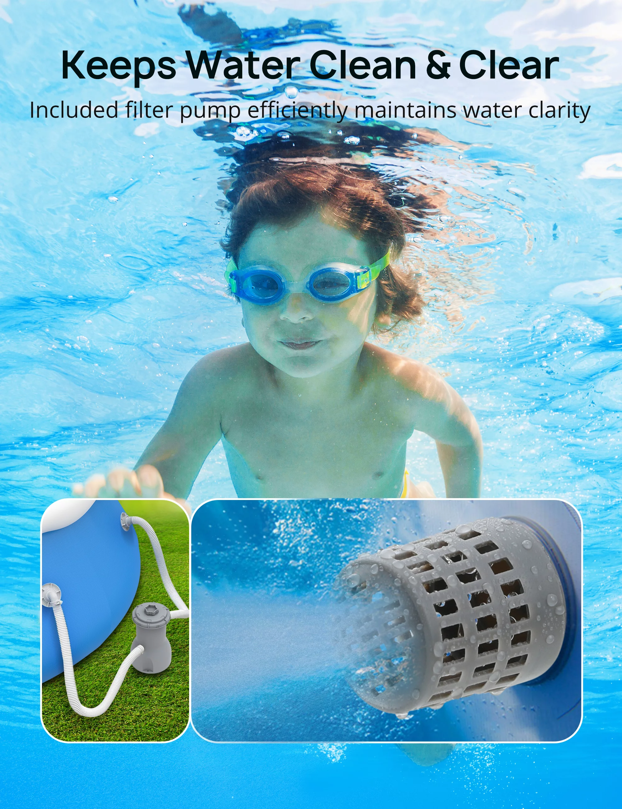 Homiyad 15ft *35In Inflatable Swimming Pool Include Filter Pump, Ground Cloth and Cover