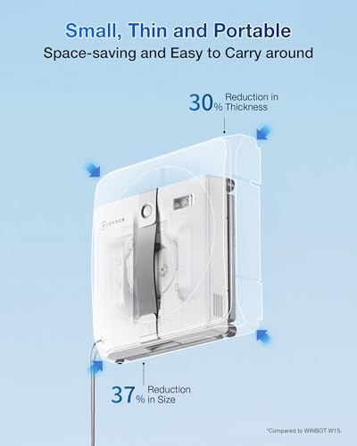 ECOVACS WINBOT Mini Window Cleaning Robot - Compact Design, Dual Nozzles with Ultrasonic Spray, 9-Stage Protection System, Intelligent Path Planning, 3 Cleaning Modes, Anti-Slipping System