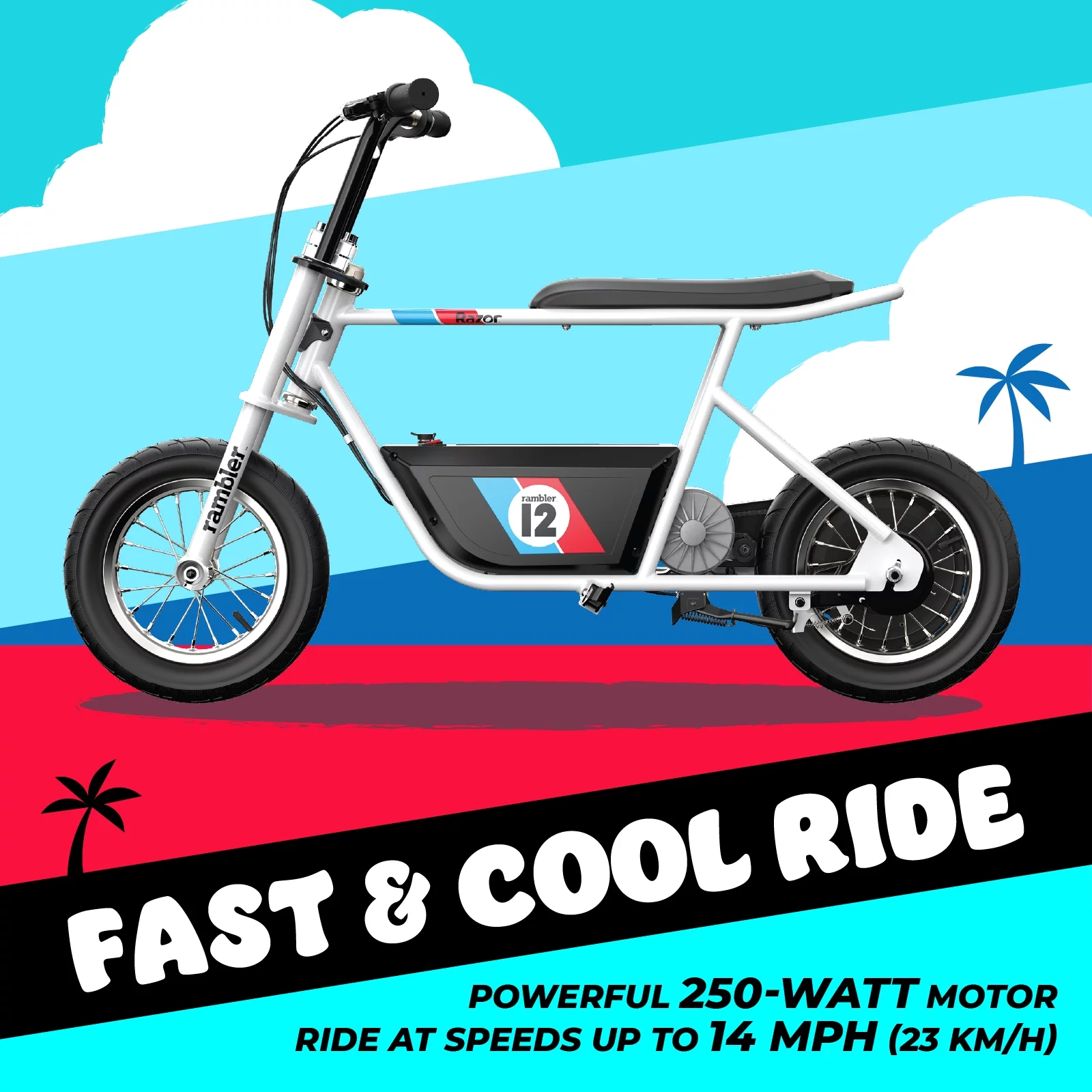 Razor Rambler 12 Seated Electric Scooter- White, up to 14 mph, 12