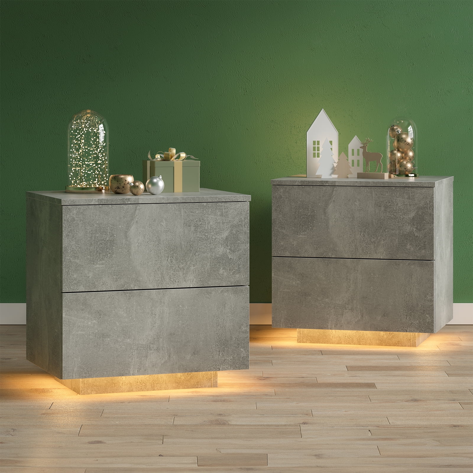 Generic LED Nightstands Set of 2 Engered Wood Modern Bedside Table with 2 Drawers for Bedroom 15'D x 20'H x 20'W