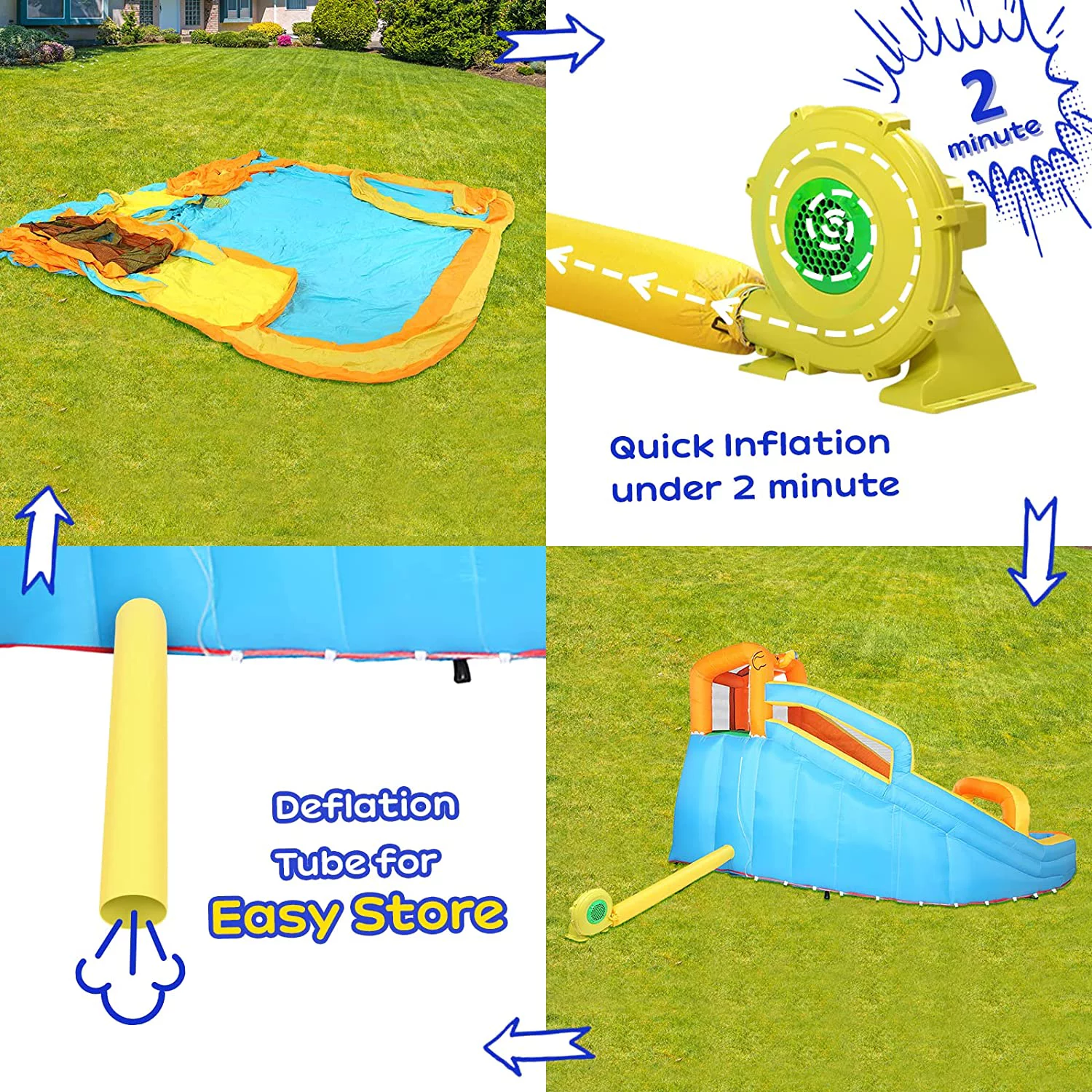 JOYMOR Inflatable Water Slide Bounce House w/Climbing Wall, Water Gun, Splash Pool, Water Slide Castle Outdoor Backyard Playhouse for Little Kids (Included Blower)