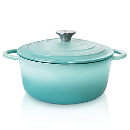 Trustmade Cast Iron Dutch Oven, Enamel Coated Bread Baking Pot with Self Basting Lid, Ideal for Family