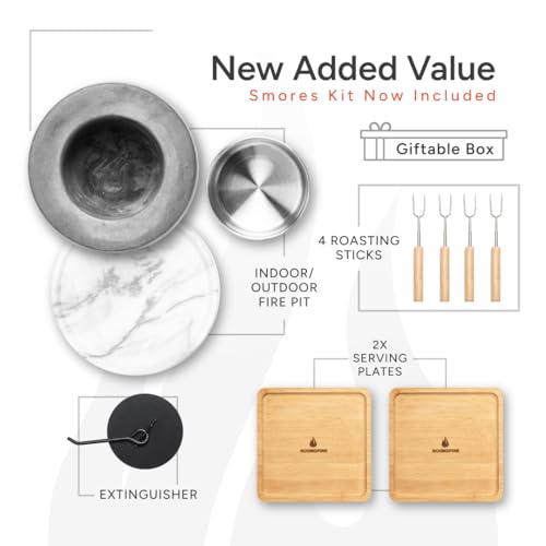 Roundfire Tabletop Fire Pit (1 Pack - with Smores Kit) Ethanol Table Top Fire Pit