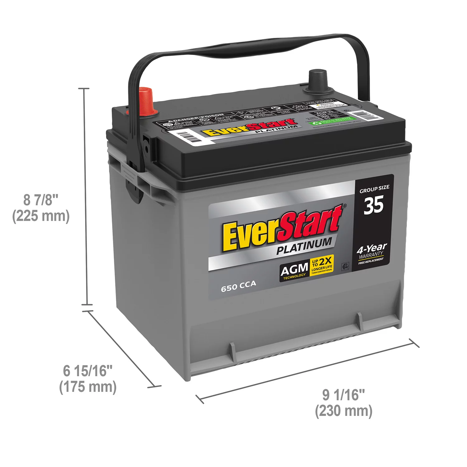 EverStart Platinum AGM Automotive Battery, Group Size 35 12 Volt, 650 CCA