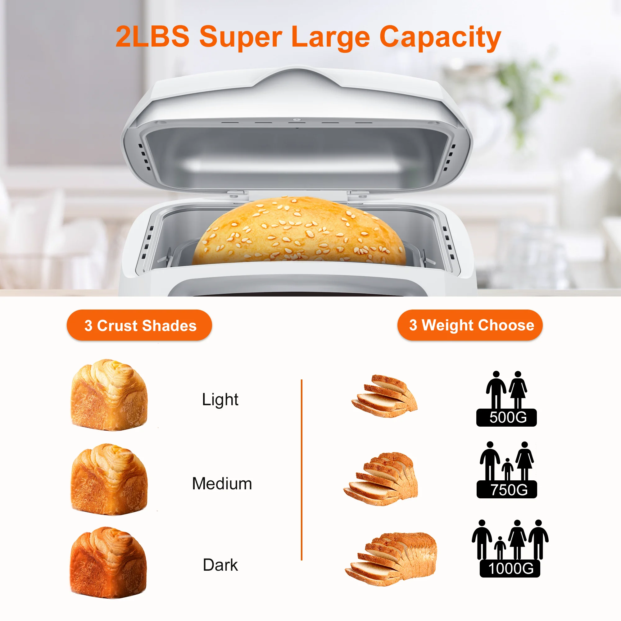 MOOSOO Bread Maker 2lbs., 19 in 1 Auto Bread Machine with Gluten Free Setting, LED Display, 15 Hours Timer Delay, New