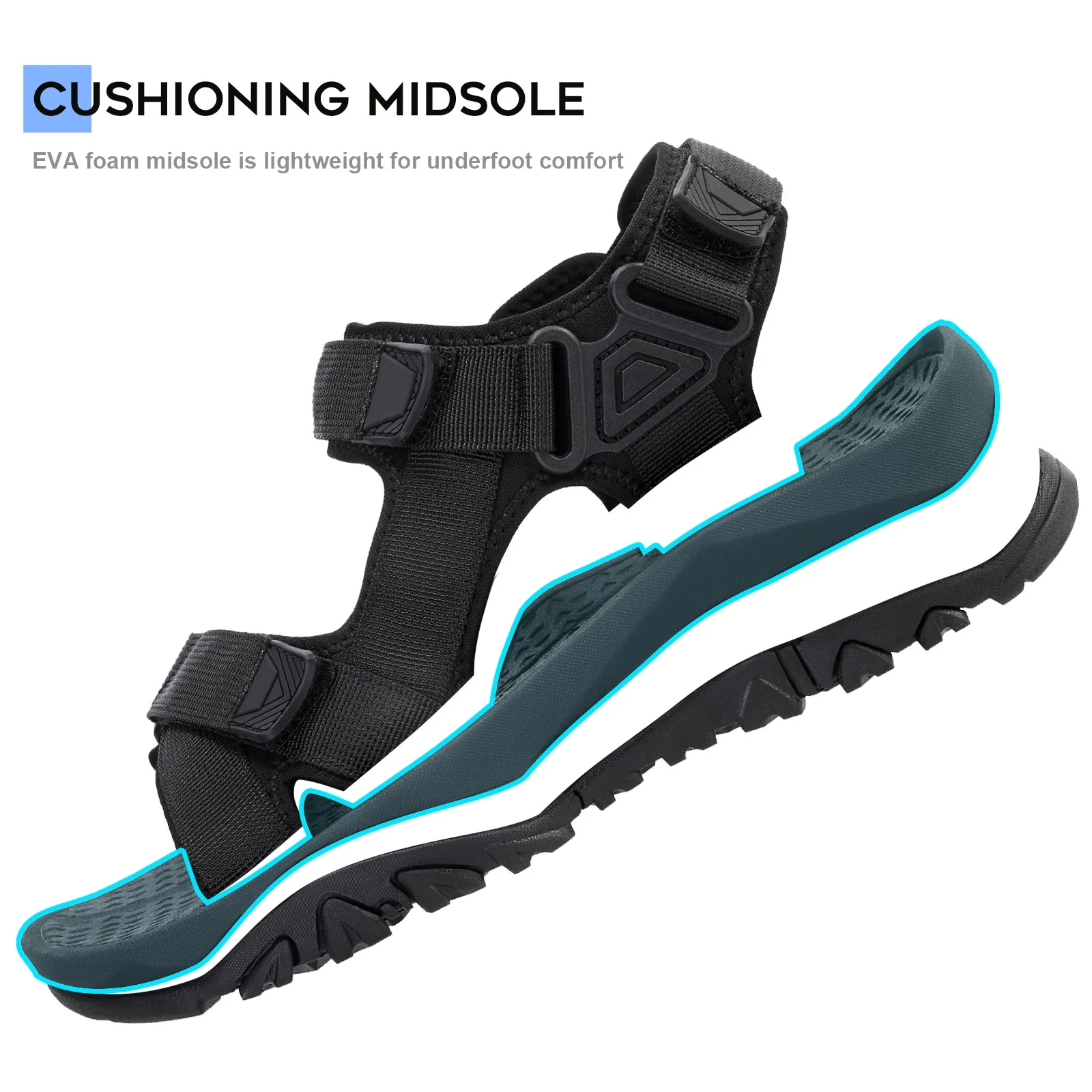 OutPro Men's Sport Sandals Classic Comfort Athletic Hiking Sandals with Arch Support Outdoor Wading Beach Water Shoes