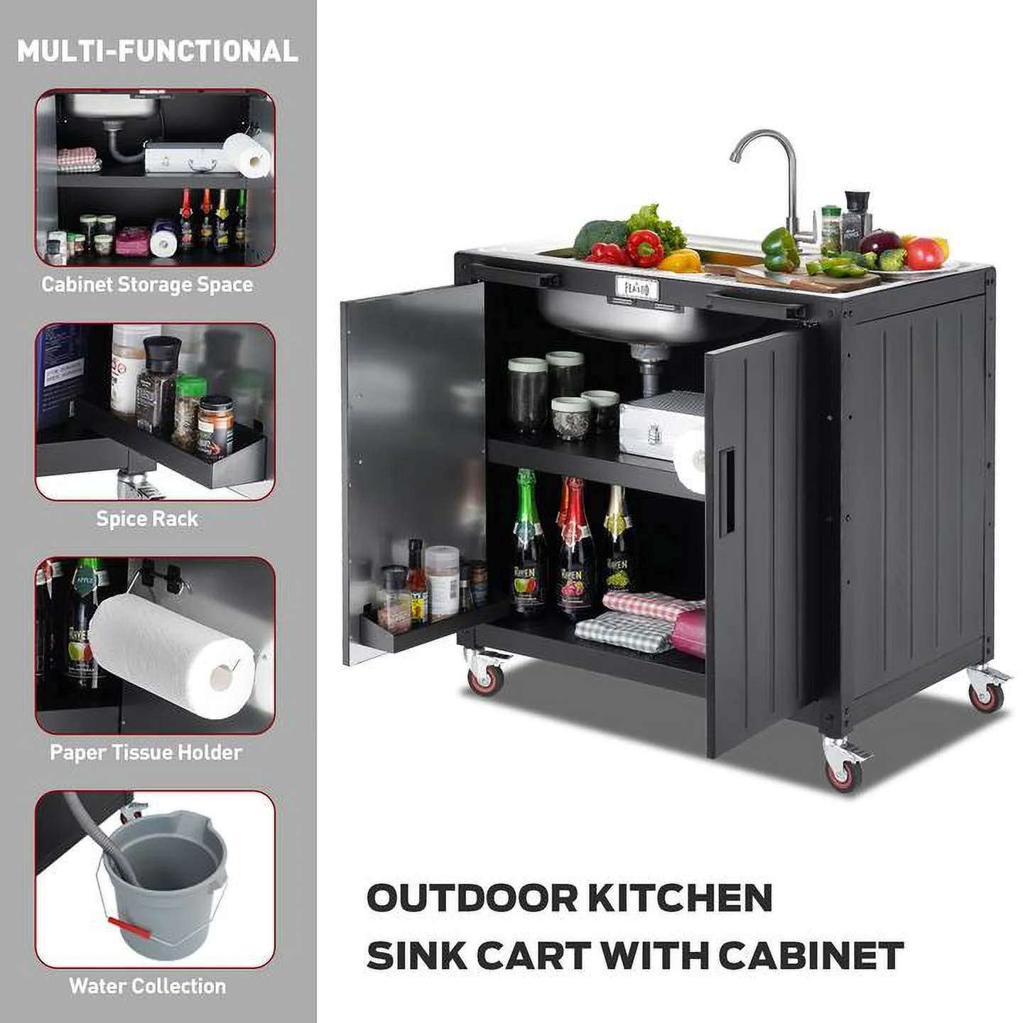 FEASTO Freestanding Utility Sink with Storage Cabinet L35.4” x W24”