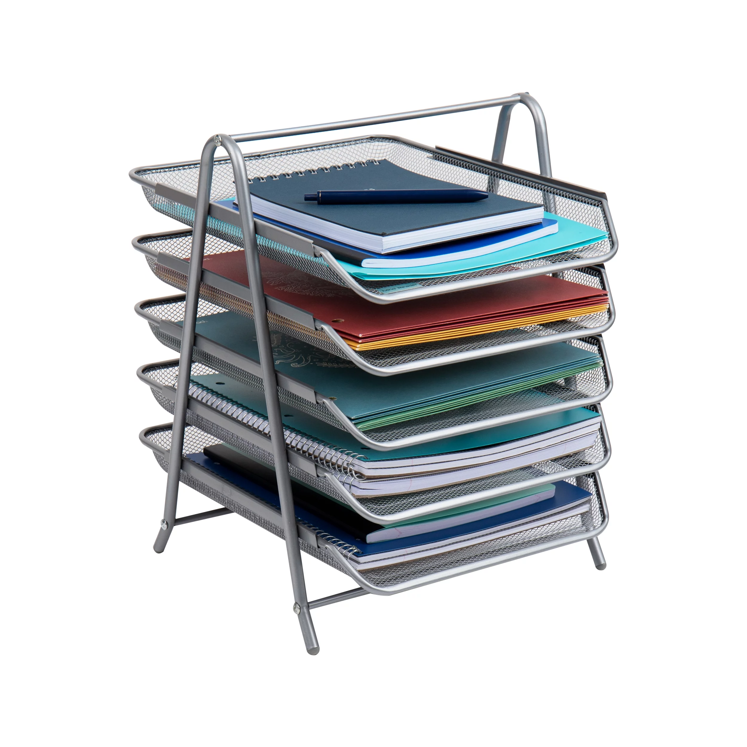 Mind Reader 5-Tier Paper Tray, Desktop Organizer, File Storage, Office, Metal Mesh, Silver
