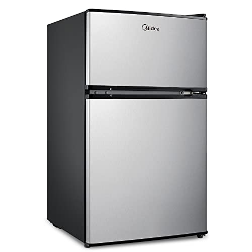 Midea Compact Reversible Double Door Refrigerator and Freezer, 3.1 Cubic Feet