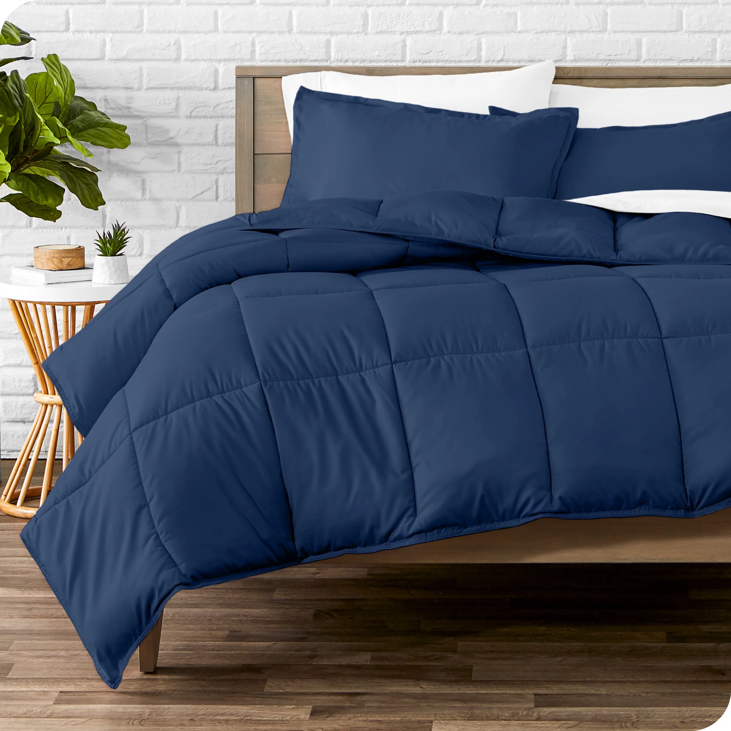 Bare Home Goose Down Alternative Comforter Set - 3 Piece Set - All Seasons - Queen, Dark Blue