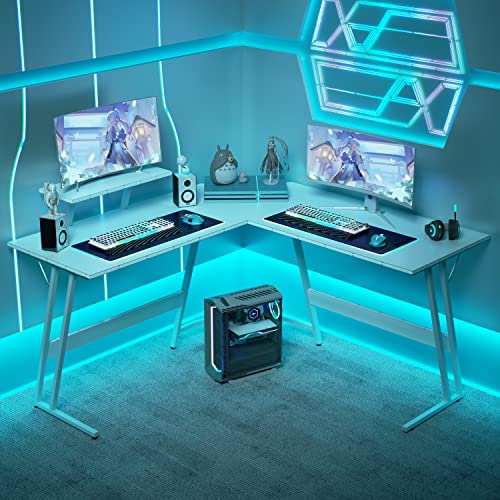 Homall L Shaped Gaming Desk Computer Corner Desk PC Gaming Desk Table with Large Monitor Riser Stand for Home Office Sturdy Writing Workstation (Black, 51 Inch)