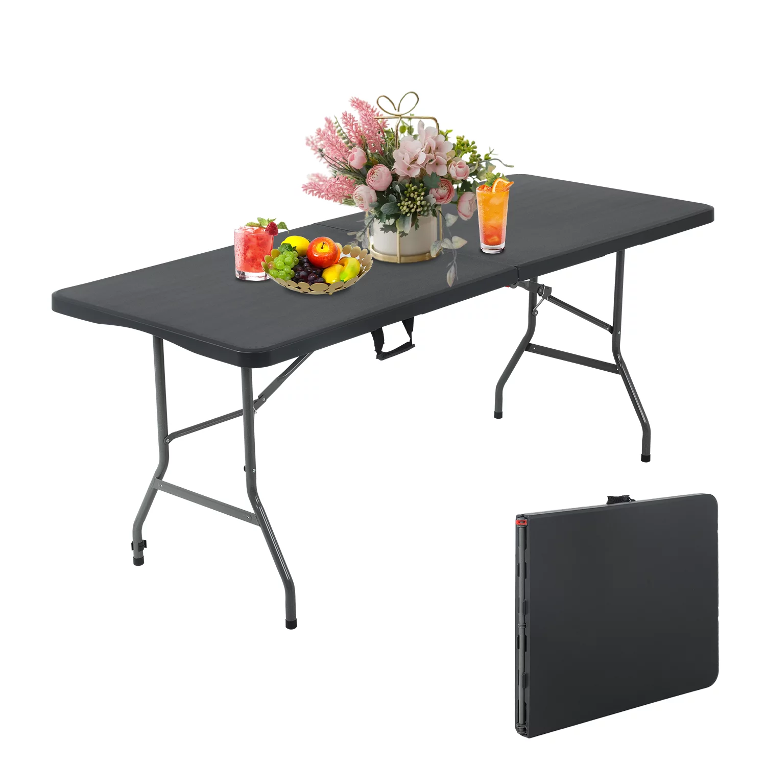 Dkelincs 6ft Plastic Folding Table with Carrying Handle 71