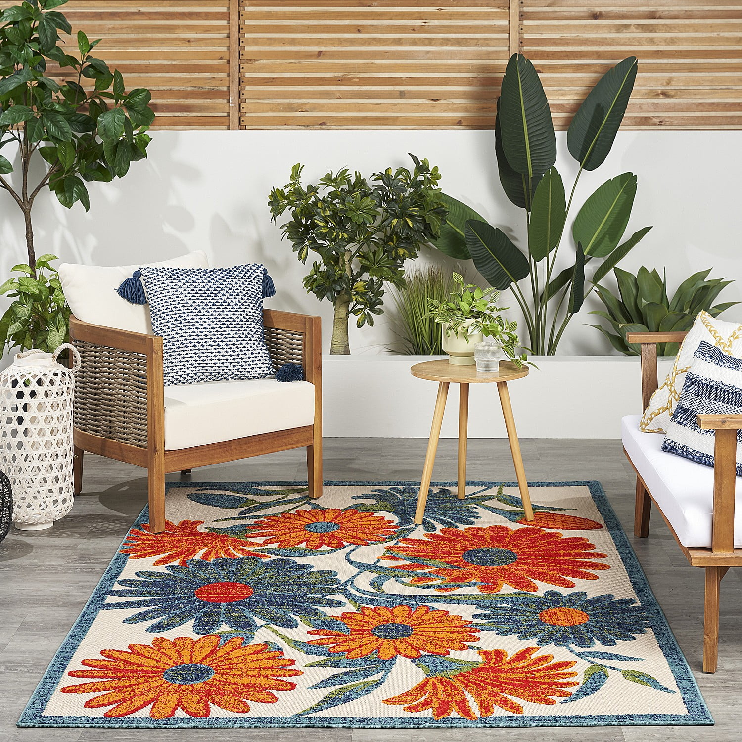 Nourison Aloha Indoor Outdoor Ivory Multicolor 6' x 9' Area Rug, Easy Cleaning, Non Shedding, Bed Room, Living Room, Dining Room, Kitchen (6x9)