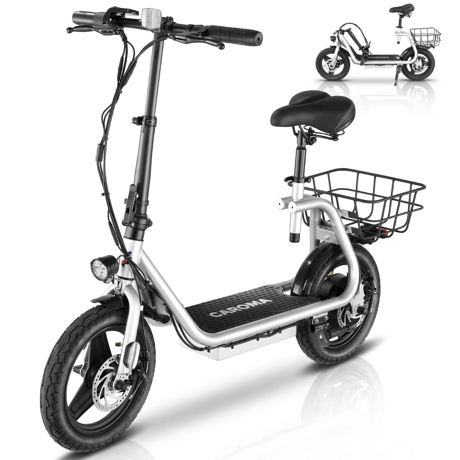 Caroma 800W(Peak) Adults Electric Scooter with Removable Seat, Max Speed 20mph Up to 25 Miles Range, 14