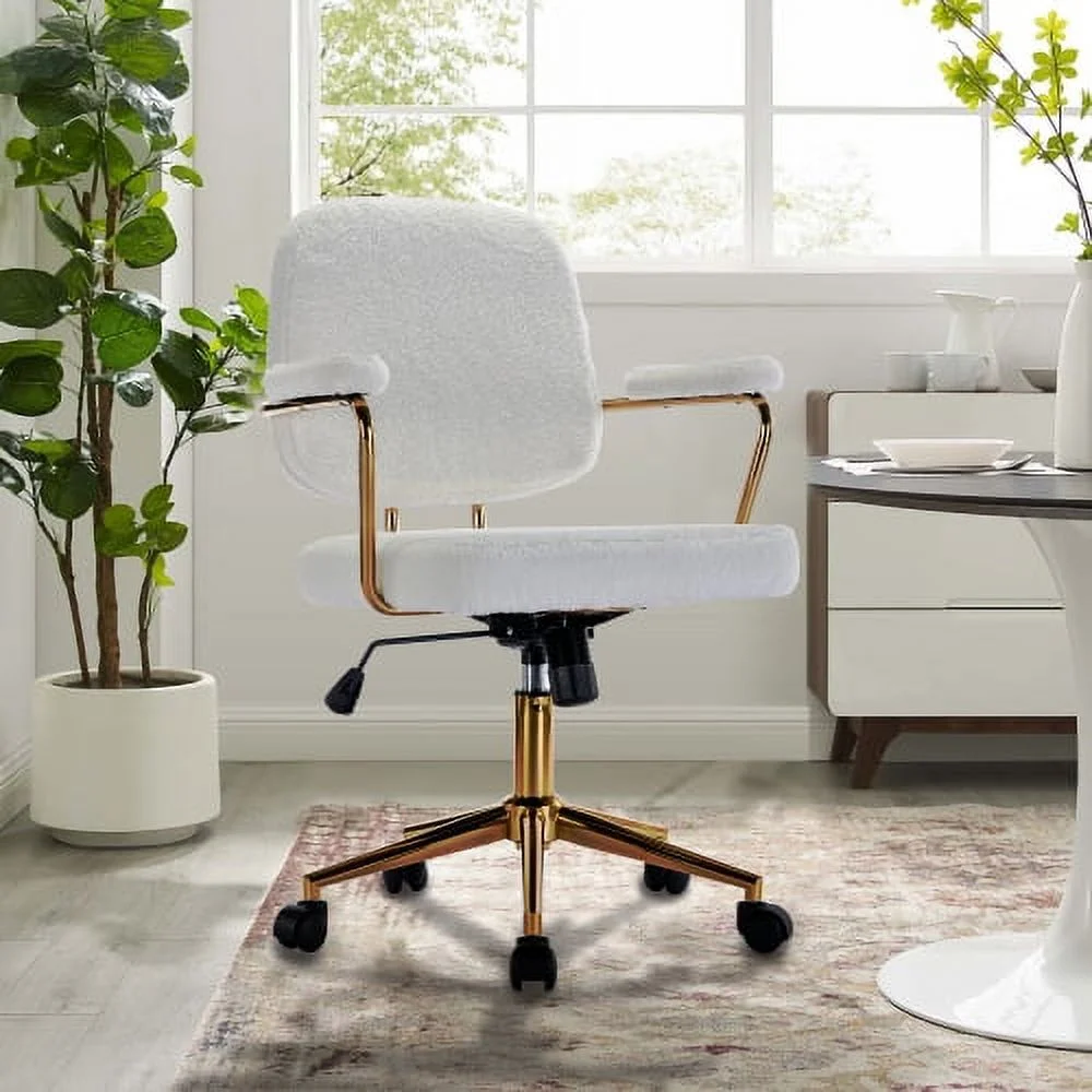 Teddy Velvet Makeup Office Desk Chair: Stylish and Comfortable with Gold Chromed Accents