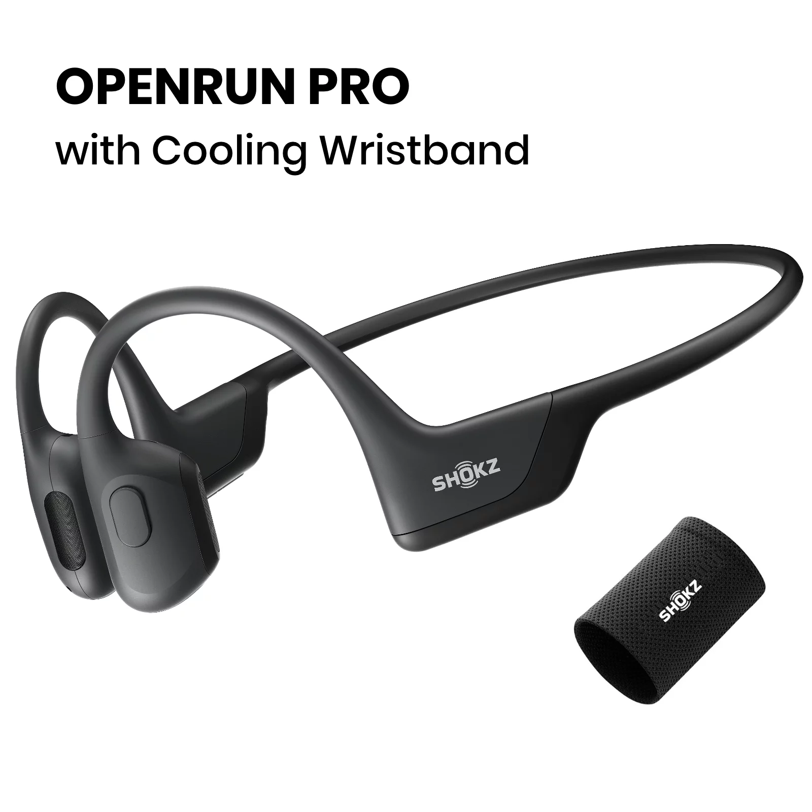 Shokz OpenRun Pro Premium Bone Conduction Open Ear Bluetooth Headphones for Sports with Cooling Wristband (Black)