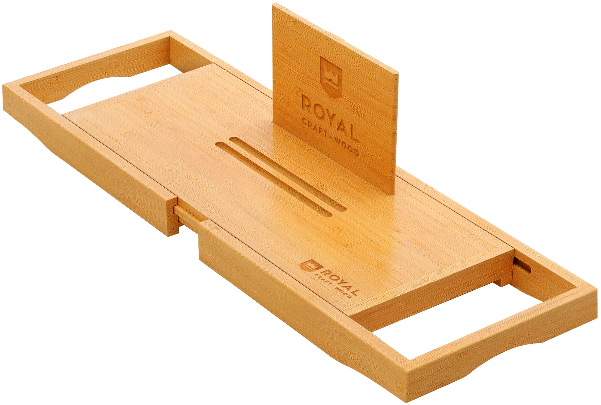 Royal Craft Wood Natural Bamboo Bathtub Caddy/Bath Serving Tray for 2, Luxury Bathtub Accessories Set