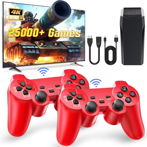 Retro Game Console, Wireless Retro Game Console, Plug & Play Video TV Game with 25000+ Built-in Games, 4K HDMI Output, and 2.4GHz Wireless Controller, 9 Classic Emulators (Red)