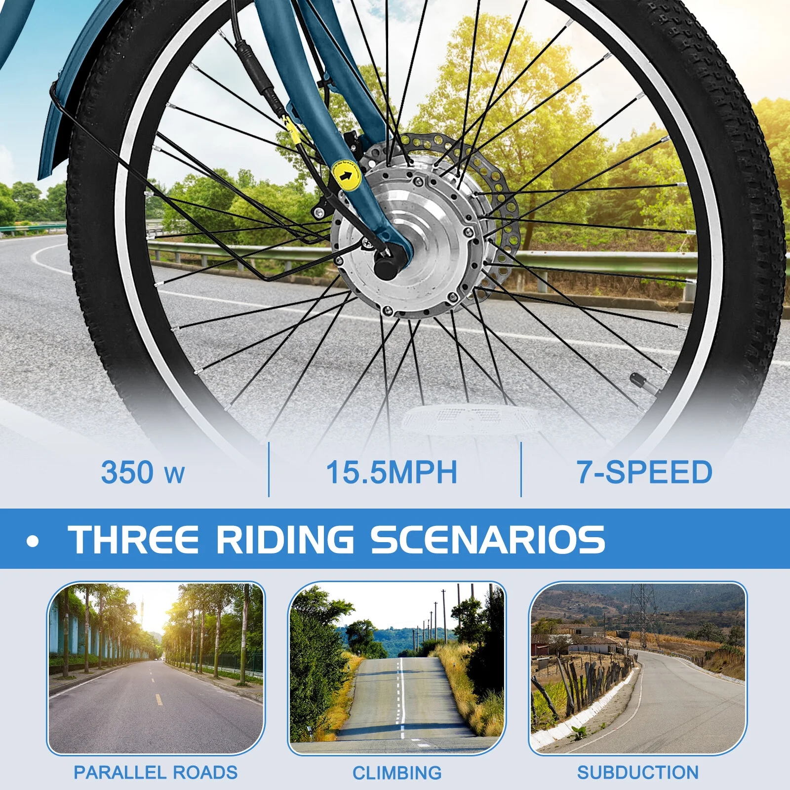 24 Inch Adult Electric Tricycles 3 Wheel Electric Bike, 15.5 mph 350W Electric Trikes for Seniors，7-Speed & 4 Adjustable Riding Modes Electric Tricycle with 36V Removable Lithium Battery,24Inch