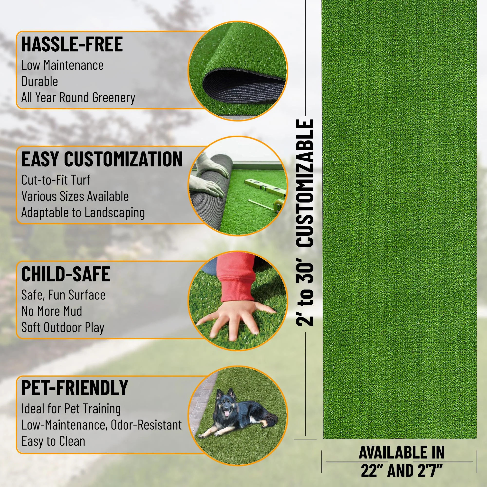 Sweet Home Stores Waterproof 3x28 Indoor/Outdoor Artificial Grass Rug for Patio Pet Deck, 2'7