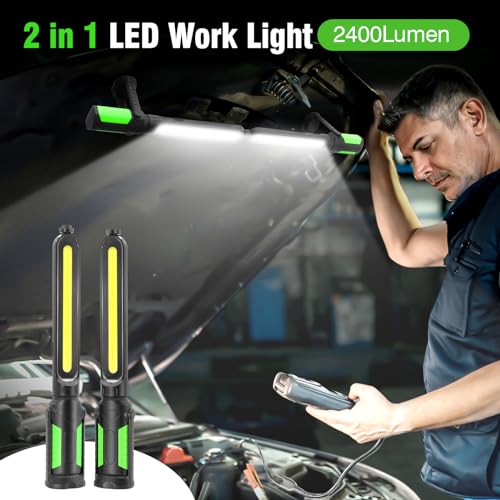 SYLSTAR Work Light for Mechanic, 2400LM Bright LED Work Light, 4400mAh Rechargeable Underhood Work Light Bar with Hooks, Magnetic Mechanic Light for Car Repairing/Inspection/Garage/Workshop/Emergency
