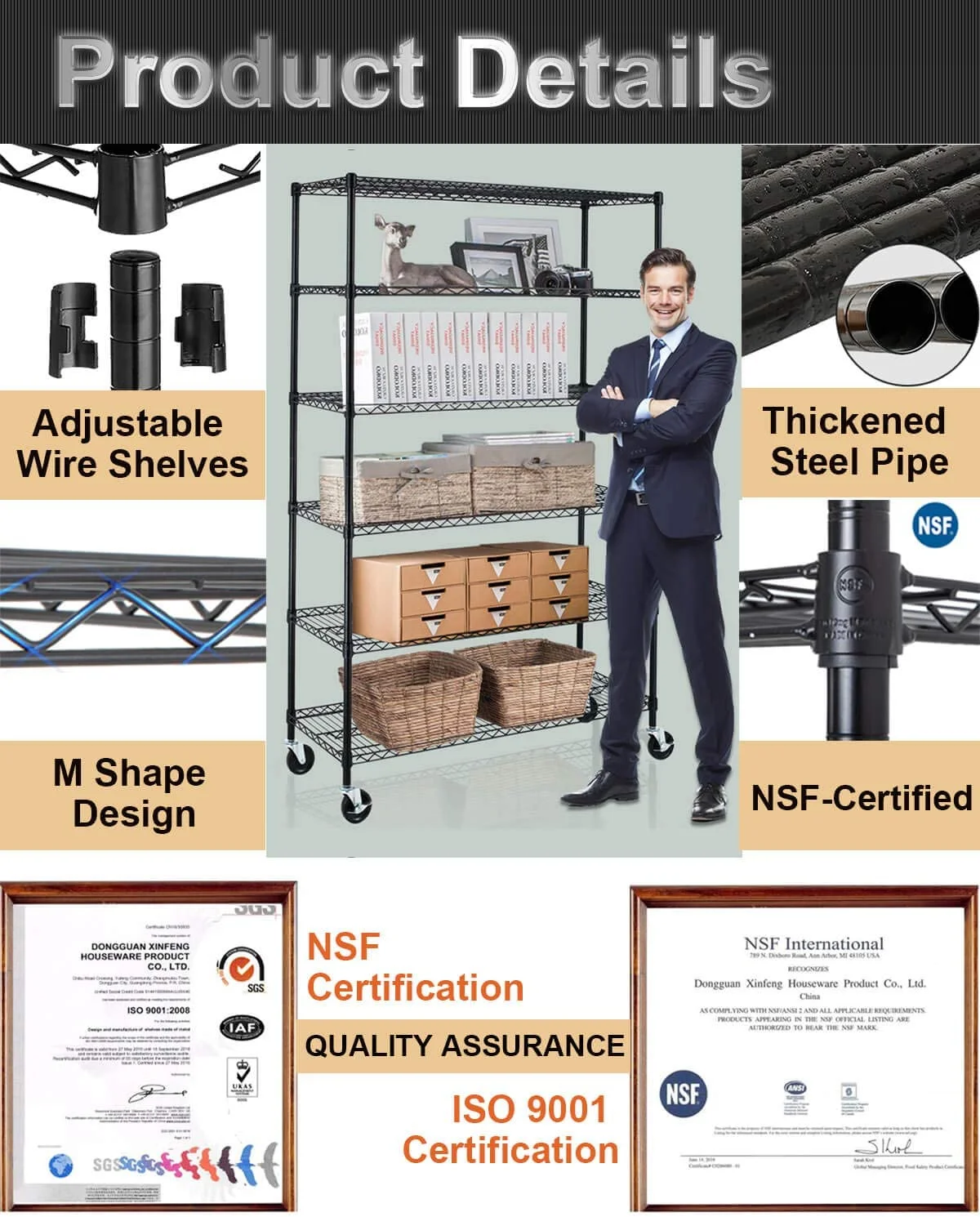 6 Tier Wire Shelving Unit with Wheels Adjustable Storage Shelves Heavy Duty Metal Wire Shelf Standing Garage Shelves for Multifunctional Home Storage,2100 lbs Weight Capacity