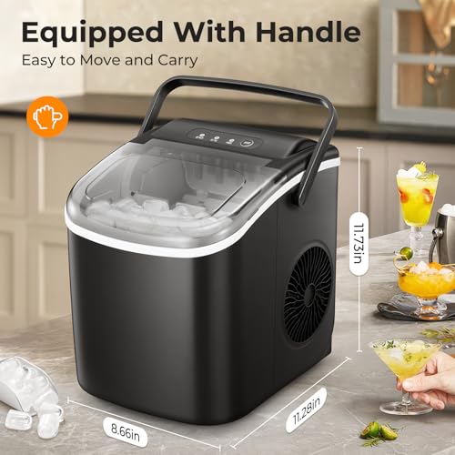 ZAFRO Countertop Ice Maker,Portable Ice Machine with Carry Handle,Self-Cleaning,Basket and Scoop,9 Cubes in 6 Mins,26lbs/24Hrs,2 Sizes of Bullet Ice,for Home,Kitchen,Party,Black,Green