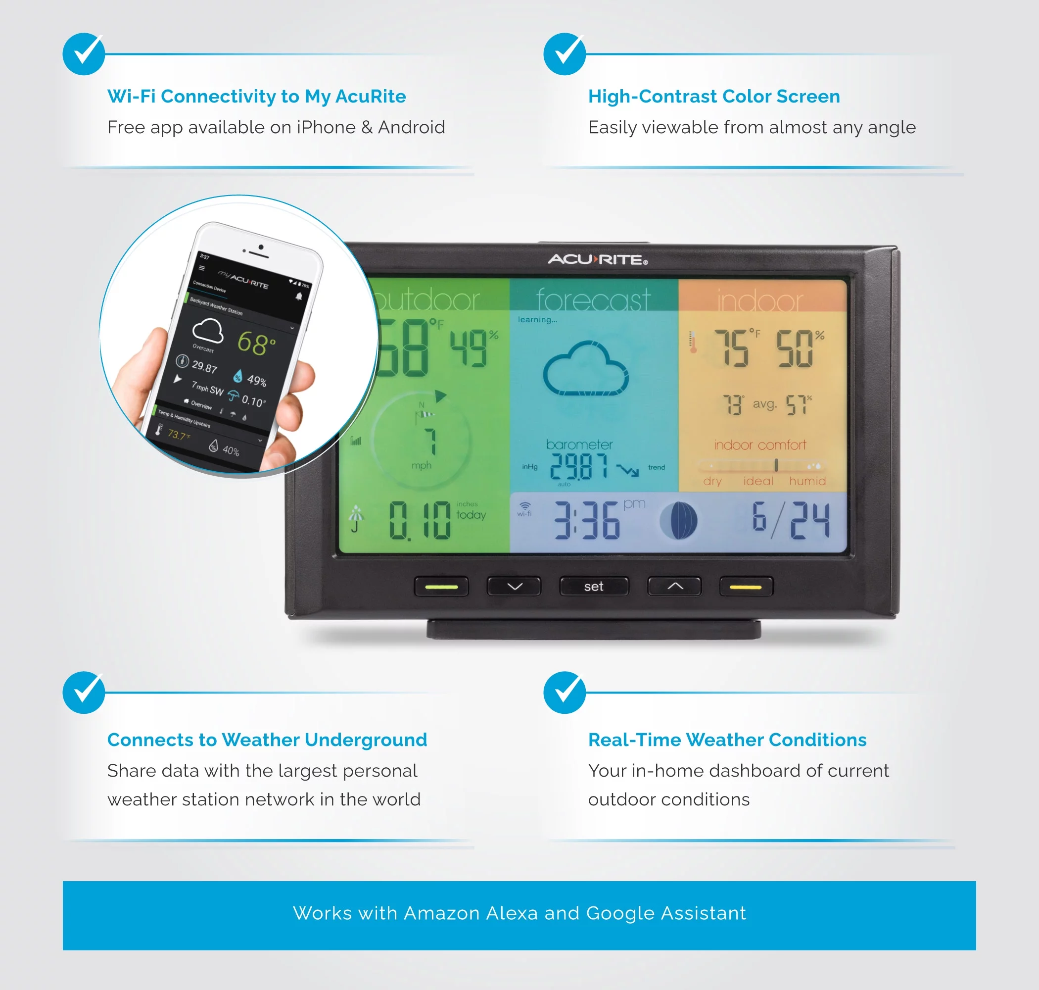 AcuRite Iris Home Weather Station with Wi-Fi Color Display for Remote Weather Monitoring (01547M)