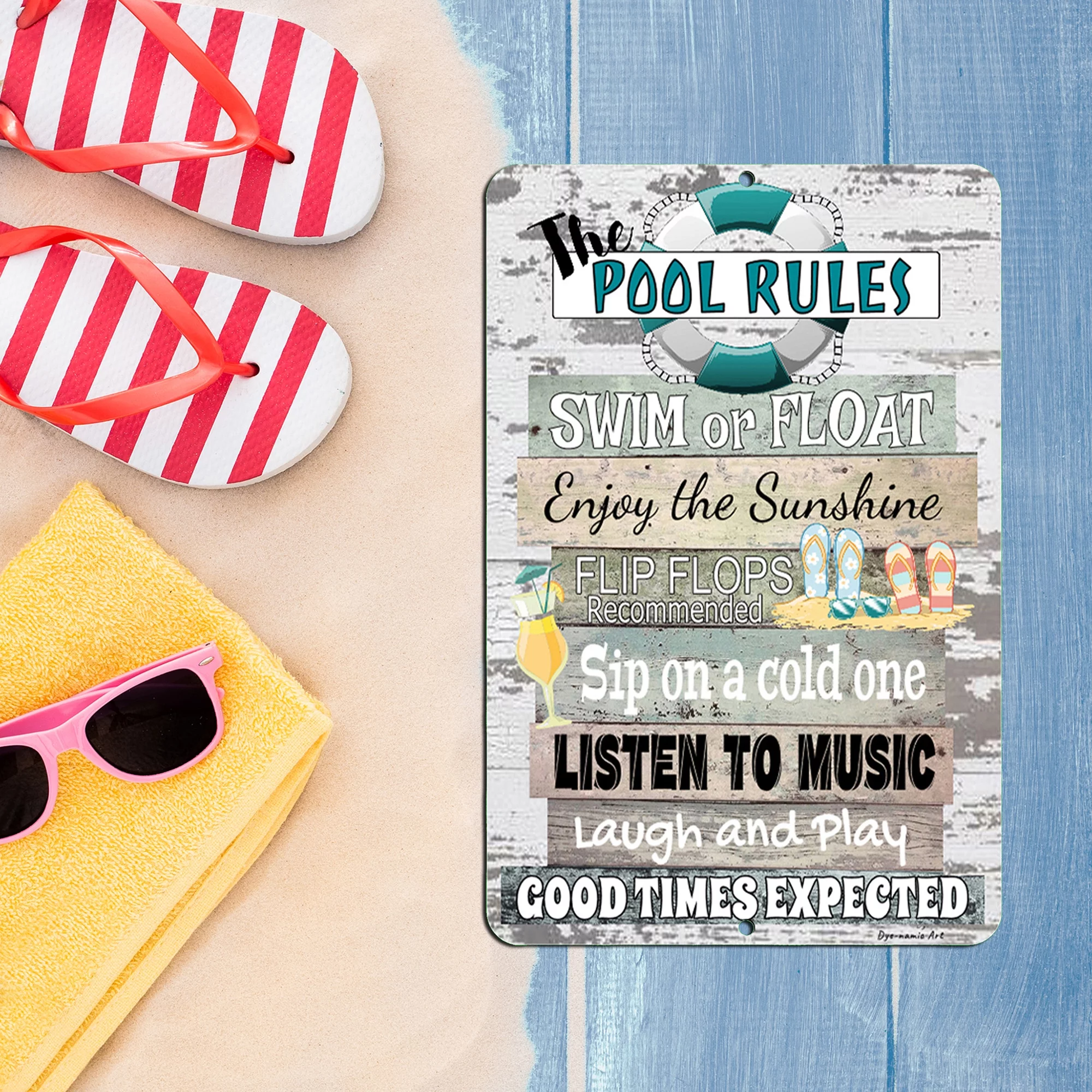 Dyenamic Art The Pool Rules Metal Sign Aluminum Backyard Green Decor - 12x18