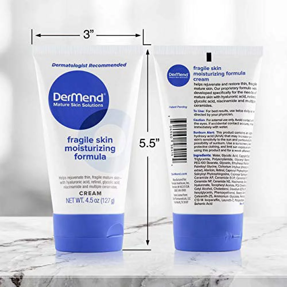 DerMend Specialized Fragile Skin Moisturizing Cream: Formula to Restore & Rejuvenate Mature Skin - Daily Moisturizer & Anti Wrinkle Cream Firming & Strengthening Thin, Aging Skin - Oz Tube