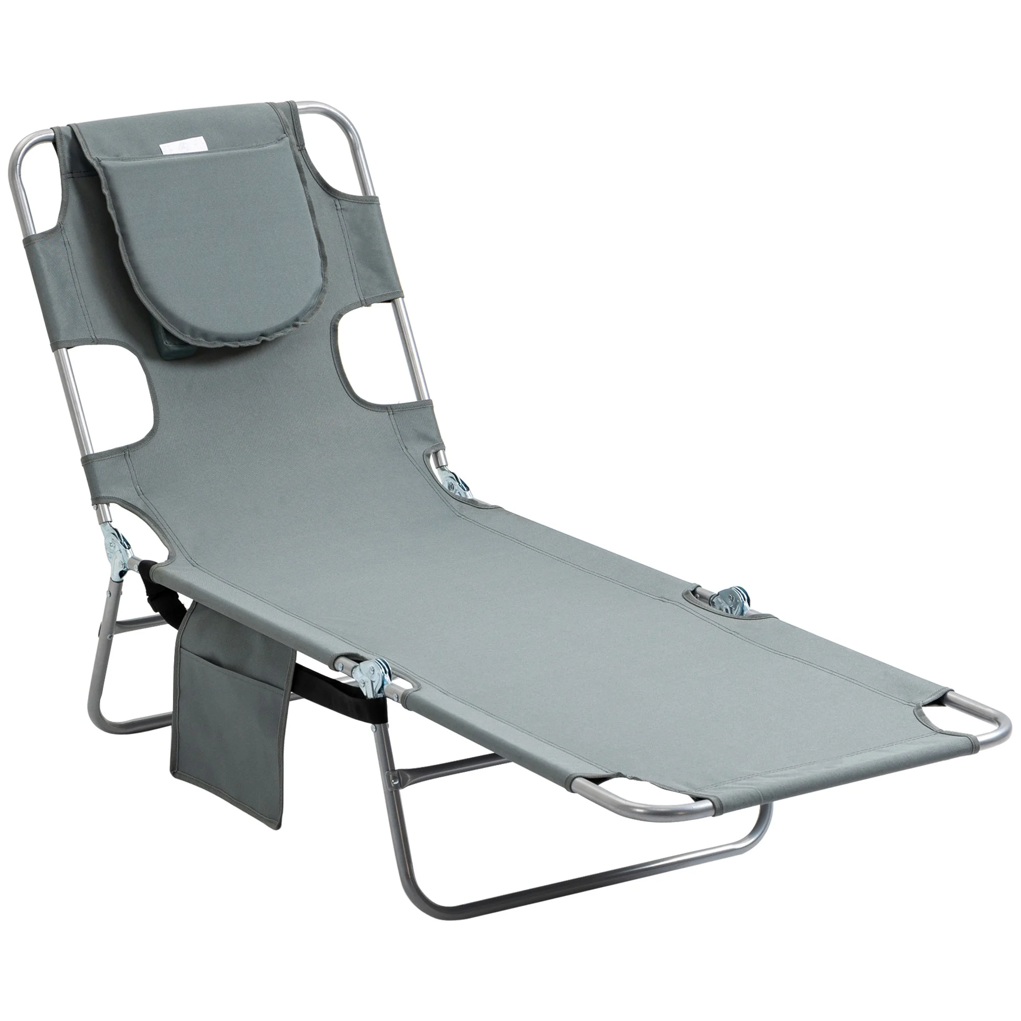 Outsunny Folding Outdoor Lounge w/ Face Hole, 5-level Recline, Gray