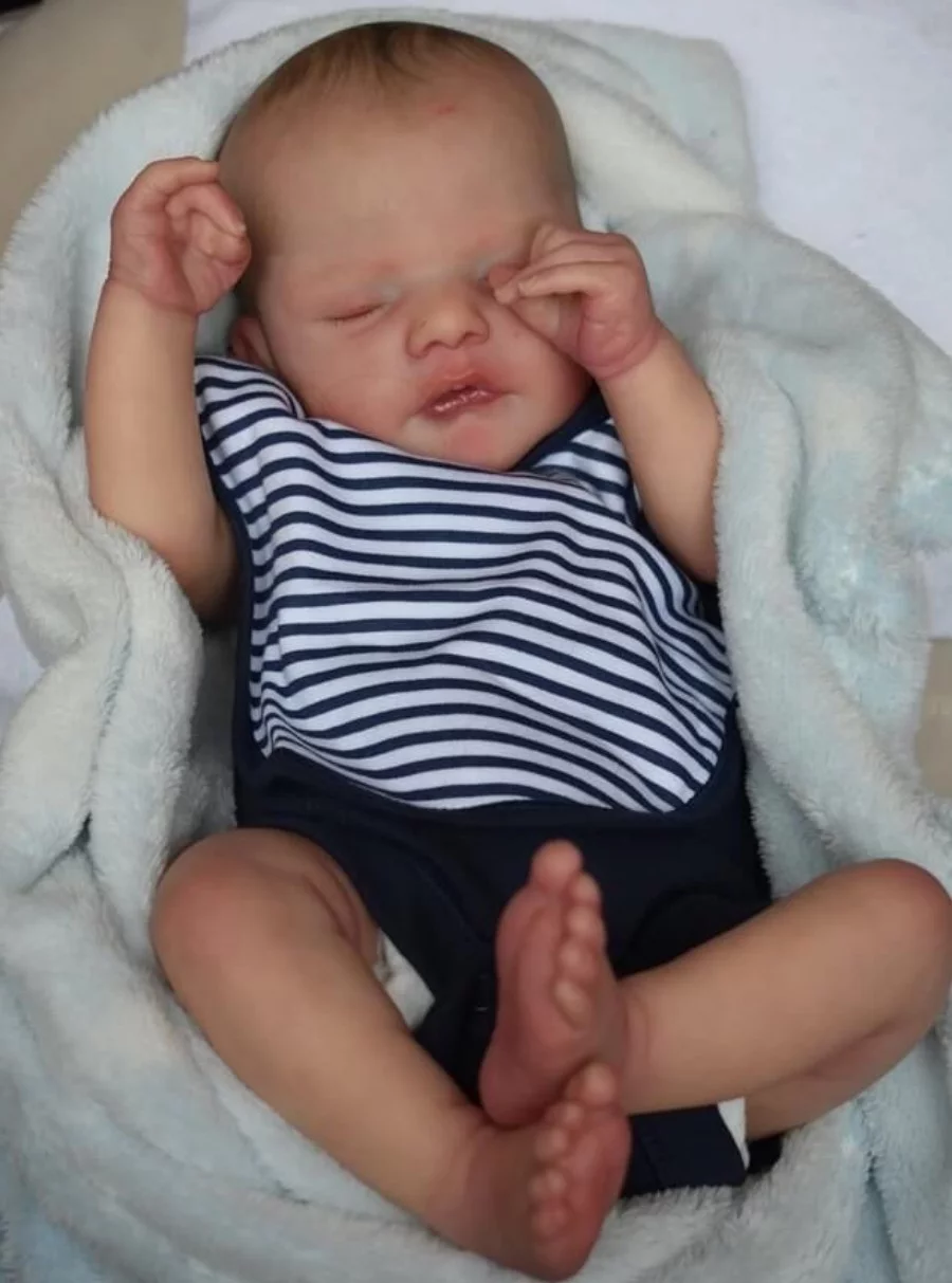 19 inch Soft Vinyl Reborn Baby Lovely Sleeping Boy Doll with Cloth Body, Hand Painted Hair