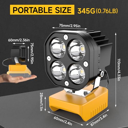 LED Work Light for Milwaukee M18 18V Battery, 40W 6000LM Flashlight, 18V Battery Cordless Work Light 120°Adjustable with Low Voltage Protection for Outdoors and Job Site Lighting