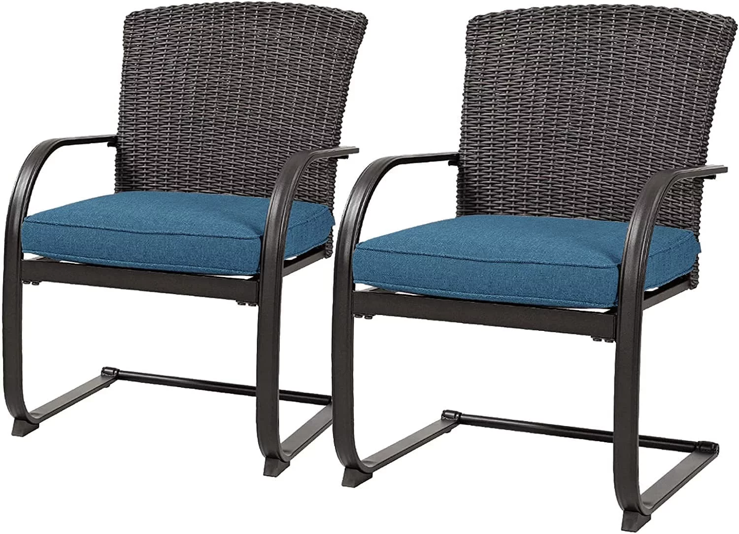 Grand Patio 2 Piece Outdoor Wicker Dining Chairs, All-Weather Spring Patio Furniture Dining Chairs Set of 2 with Cushions for Garden Pool Backyard Lawn, Peacock Blue