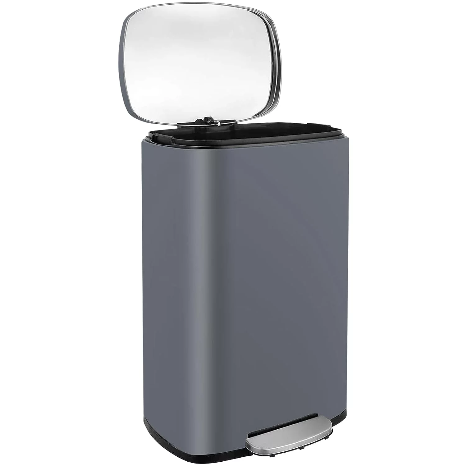 LAZY BUDDY 50L / 13.2 Gallon Kitchen Step Trash Can, Stainless Steel Garbage Bin with PP Inner Bucket