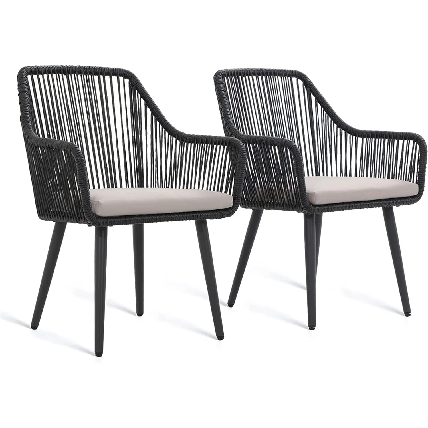 JOIVI Patio Wicker Dining Chairs, 2 Pieces Outdoor Dining Seating, All Weather Rattan Armchairs with Cushions, Indoor/Outdoor for Outside Lawn, Garden, Backyard, Black