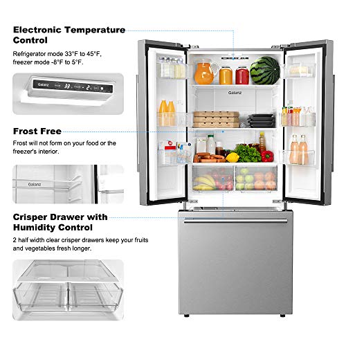 Galanz 3 French Door Refrigerator with Bottom Freezer & Adjustable Thermostat