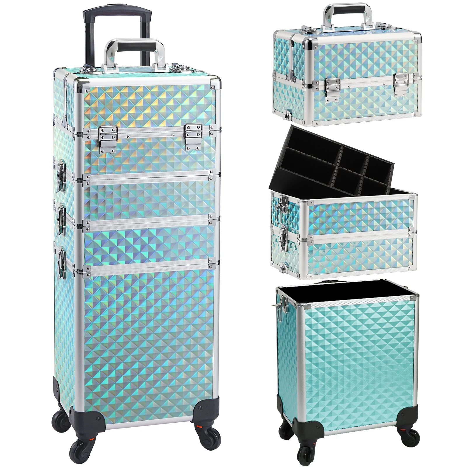 Rolling Makeup Train Case Large Storage Cosmetic Trolley Box Salon Barber Case Traveling Cart Trunk