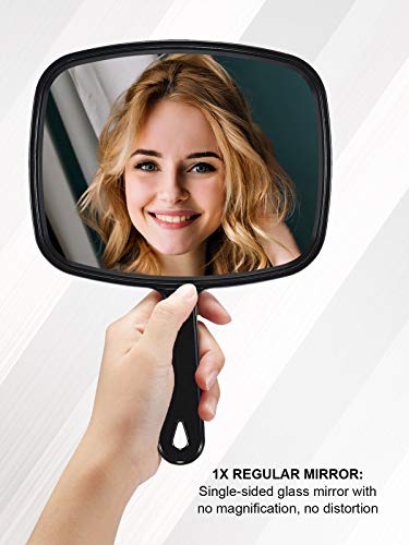 Hand Mirror, Barber Hairdressing Handheld Mirror with Handle for Salon, Square, Black, Medium