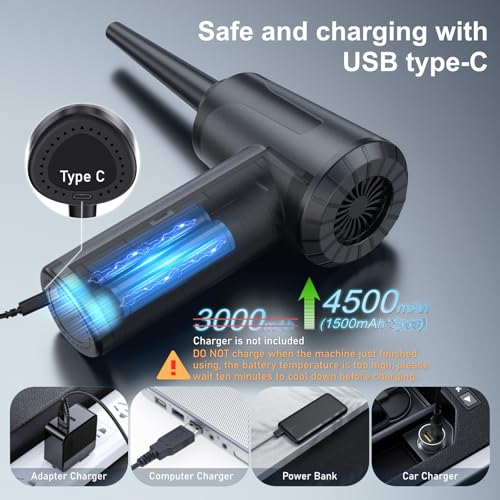 Electric Compressed Air Duster Rechargable Air Blower for Car 100000RPM Air Can Duster for Computer PC Mini Blower Cordless with Led Light Handheld Blower Keyboard Cleaner, Black