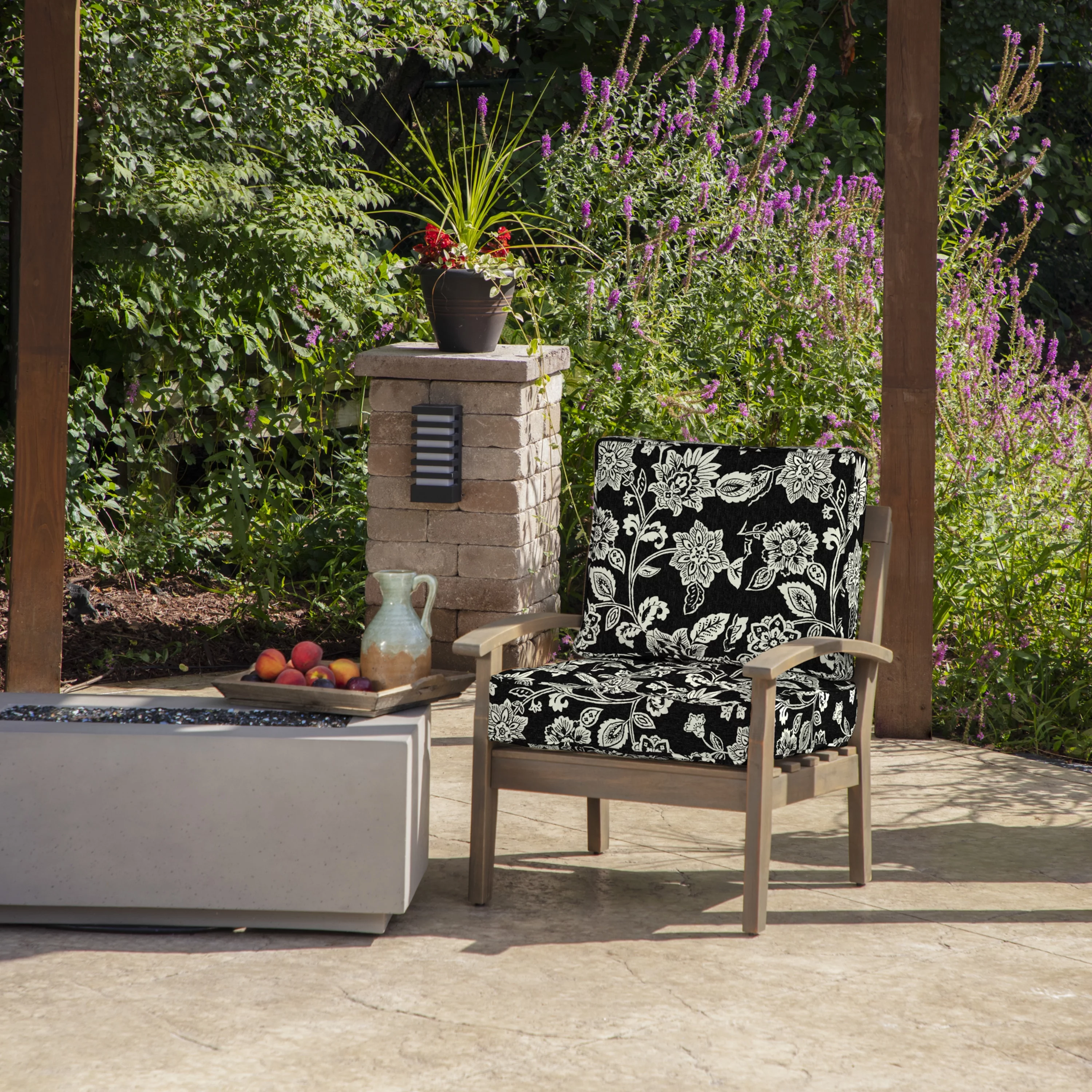 Arden Selections PolyFill Outdoor Deep Seating Cushion Set, 24 x 24, Water Repellant, Fade Resistant, Tufted Deep Seat Bottom and Back Cushion for Chair, Sofa, and Couch, Ashland Black Jacobean